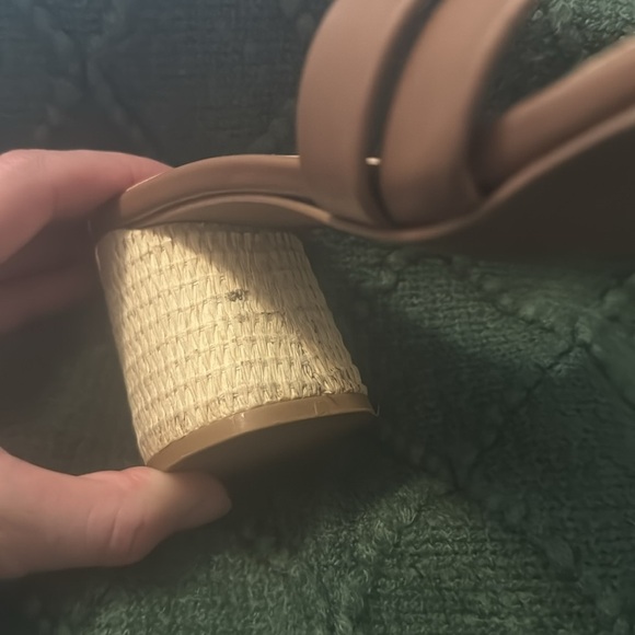 Multi Crisscross Straps Natural Raffia Oval Block Heel Slip On Sandals Size 8 - Picture 8 of 11